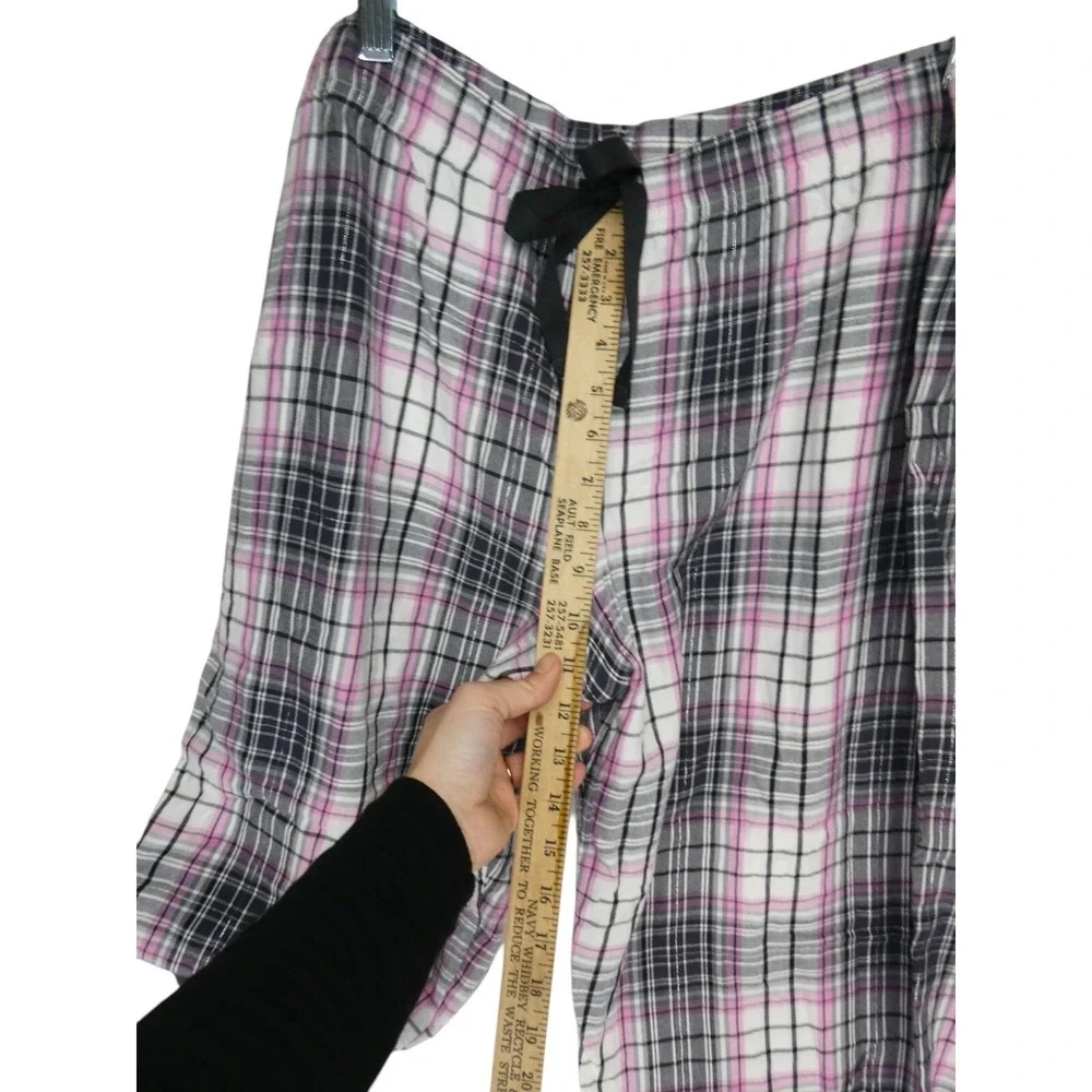 Victoria's Secret Womens Pajama Set XL Pink Plaid Button Up Sleepwear Drawstring